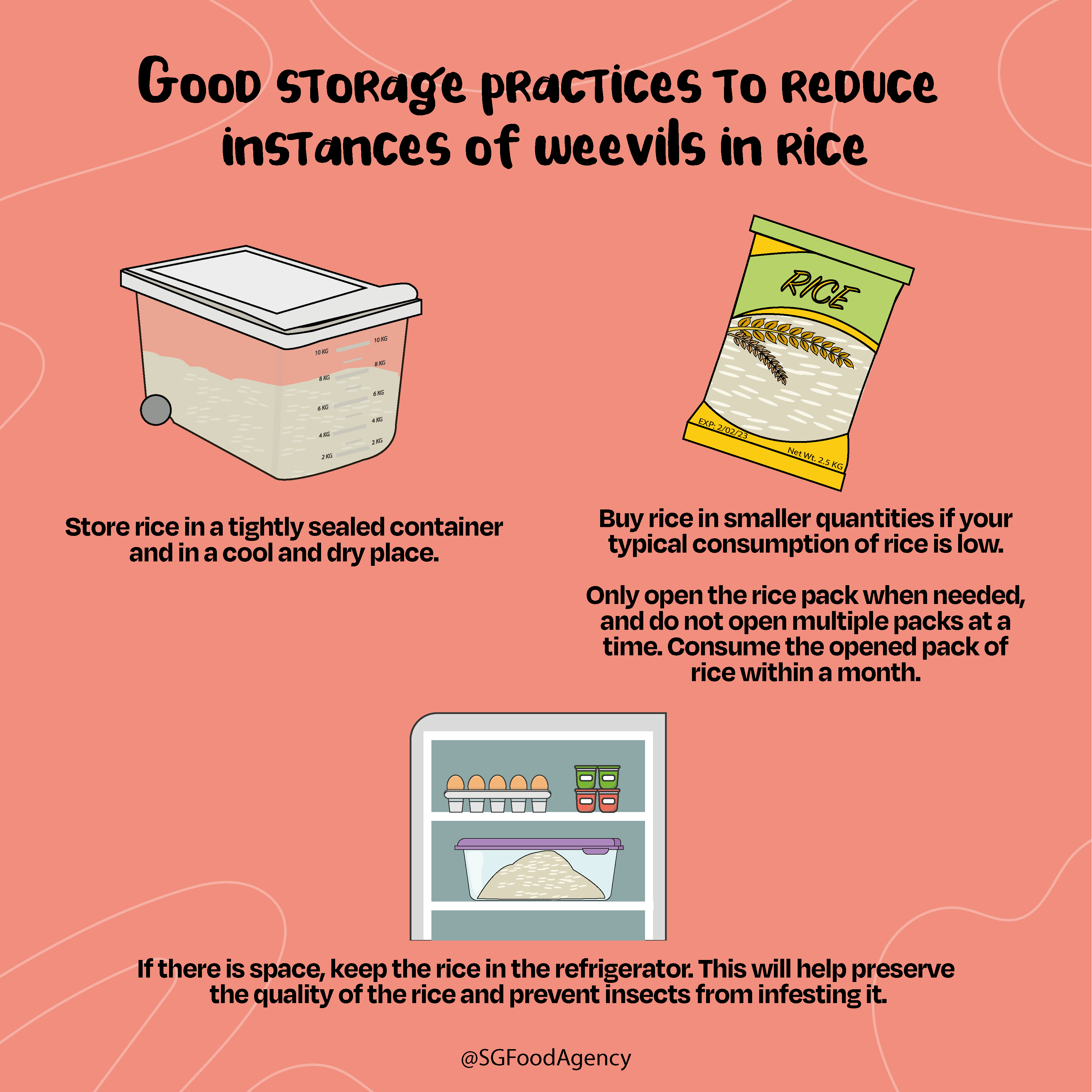 Storage practices to reduce rice weevils