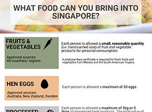 Quantity & source of fruits, vegetables, hen eggs, and processed food that travellers can bring into Singapore