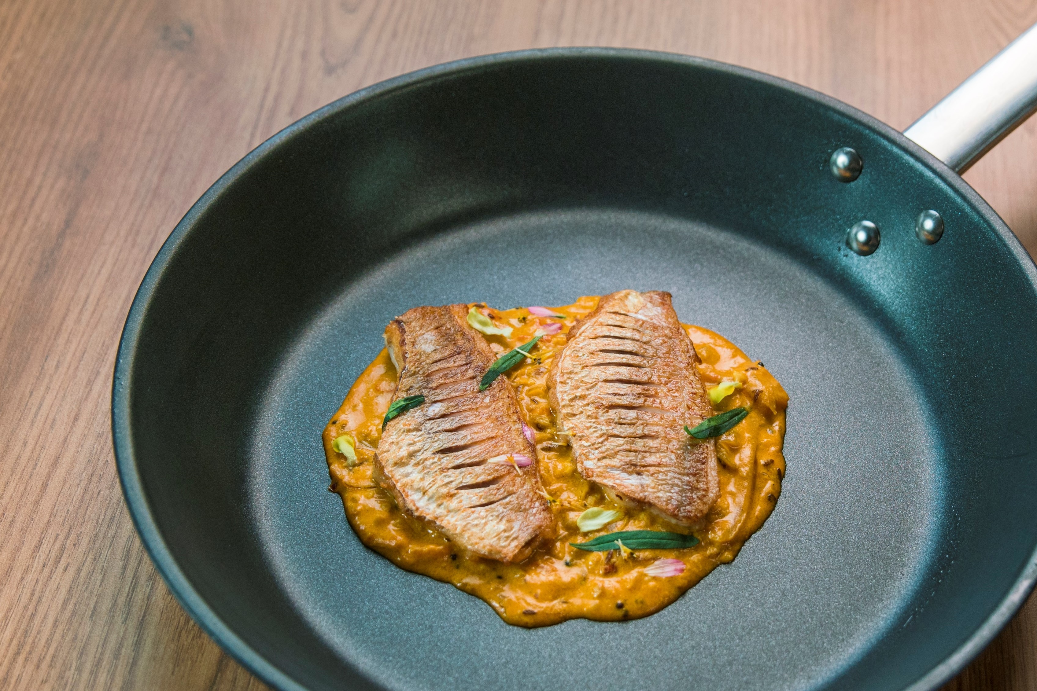 Pan-seared Fish with Kerala Style Cashew and Coconut Curry